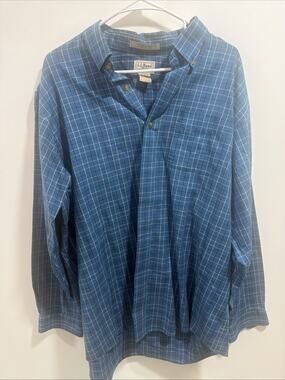 LL BEAN Blue Plaid Wrinkle Resistant Mens XL 269337 S/S Button Down Shirt